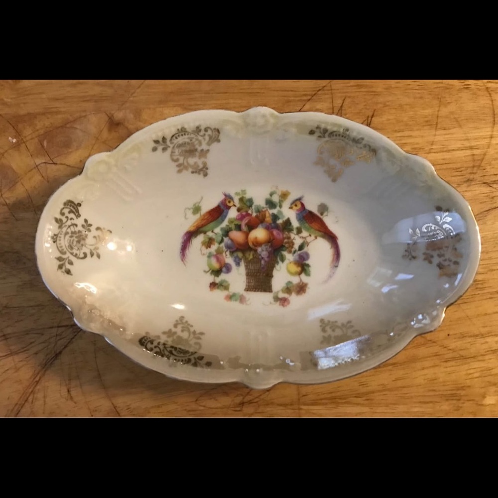 Vintage Schumann Arzberg Bavaria Hand Painted Relish/Candy bowl-Pheasant /Fruit